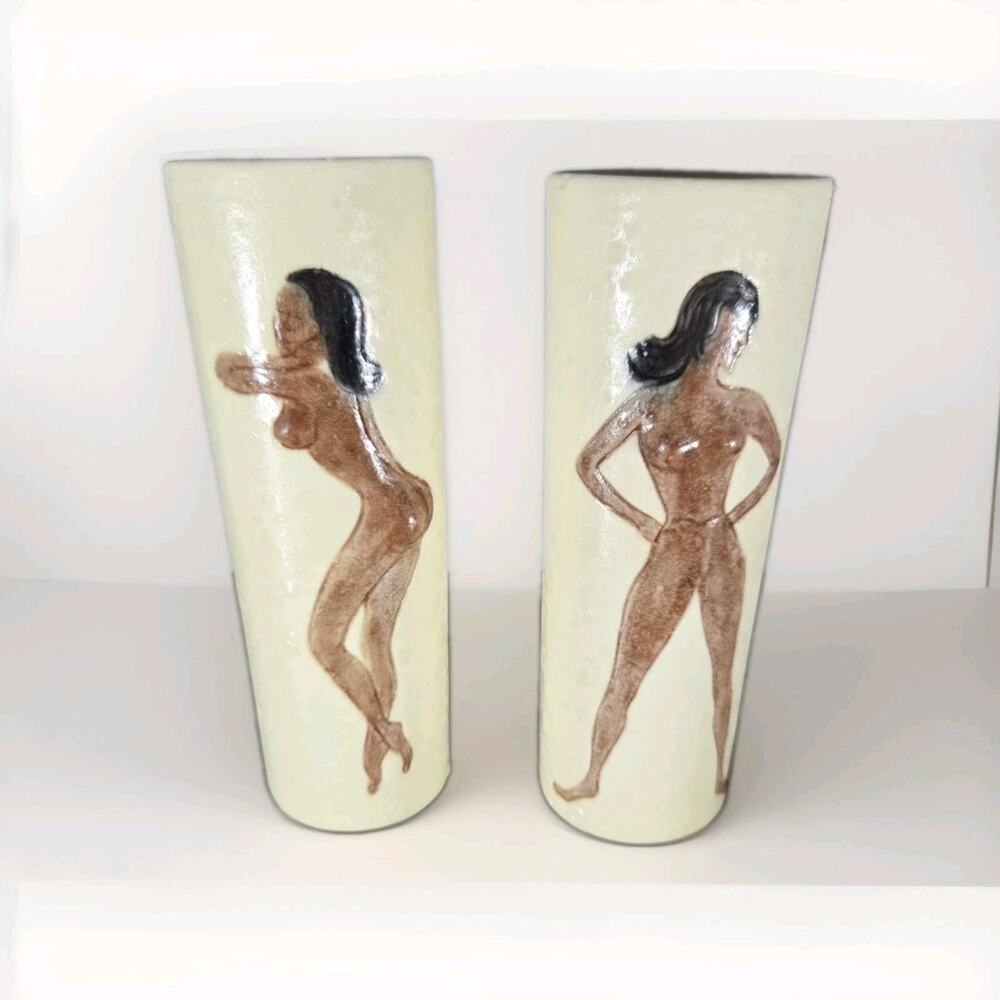 Vtg 1960s Sexy Naked Ladies Risque 3D Tumbler Glasses Tiki Barware Nude Naughty‎
